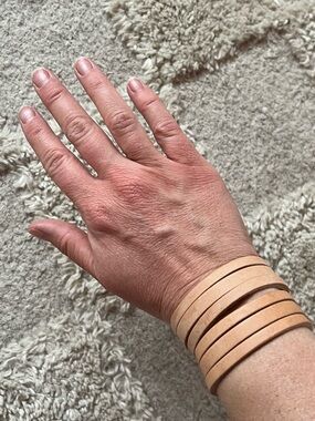 Pair of Minimalist Tan Leather Wrap Bracelets w Snap Closures BOHO WESTERN style